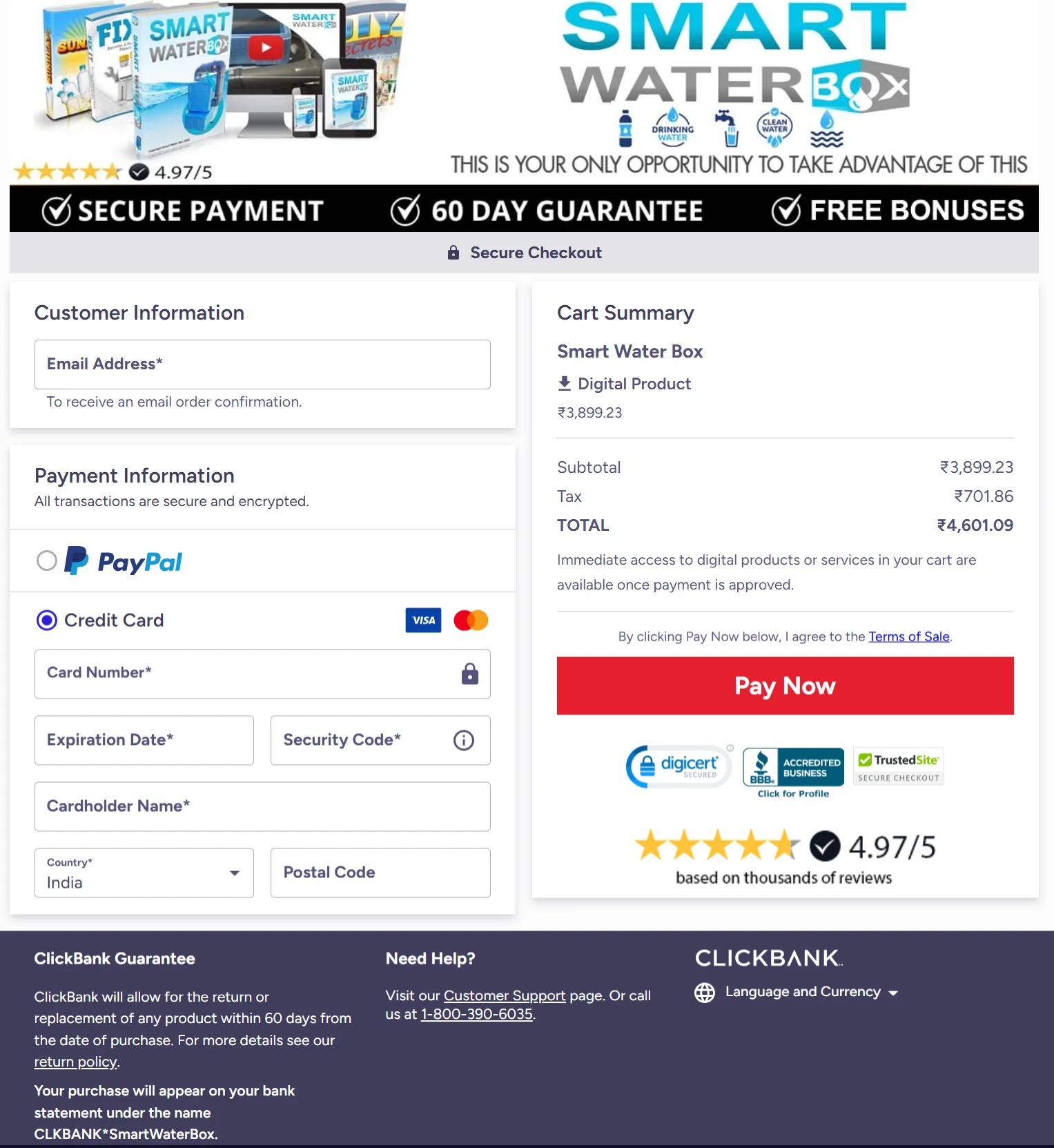 Smart Water Box order page